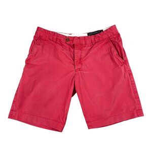 French Connection Mens 100% Cotton Red Button Fly Khaki Shorts Sz 32